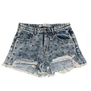 Distressed Studded Denim High Waisted Shorts